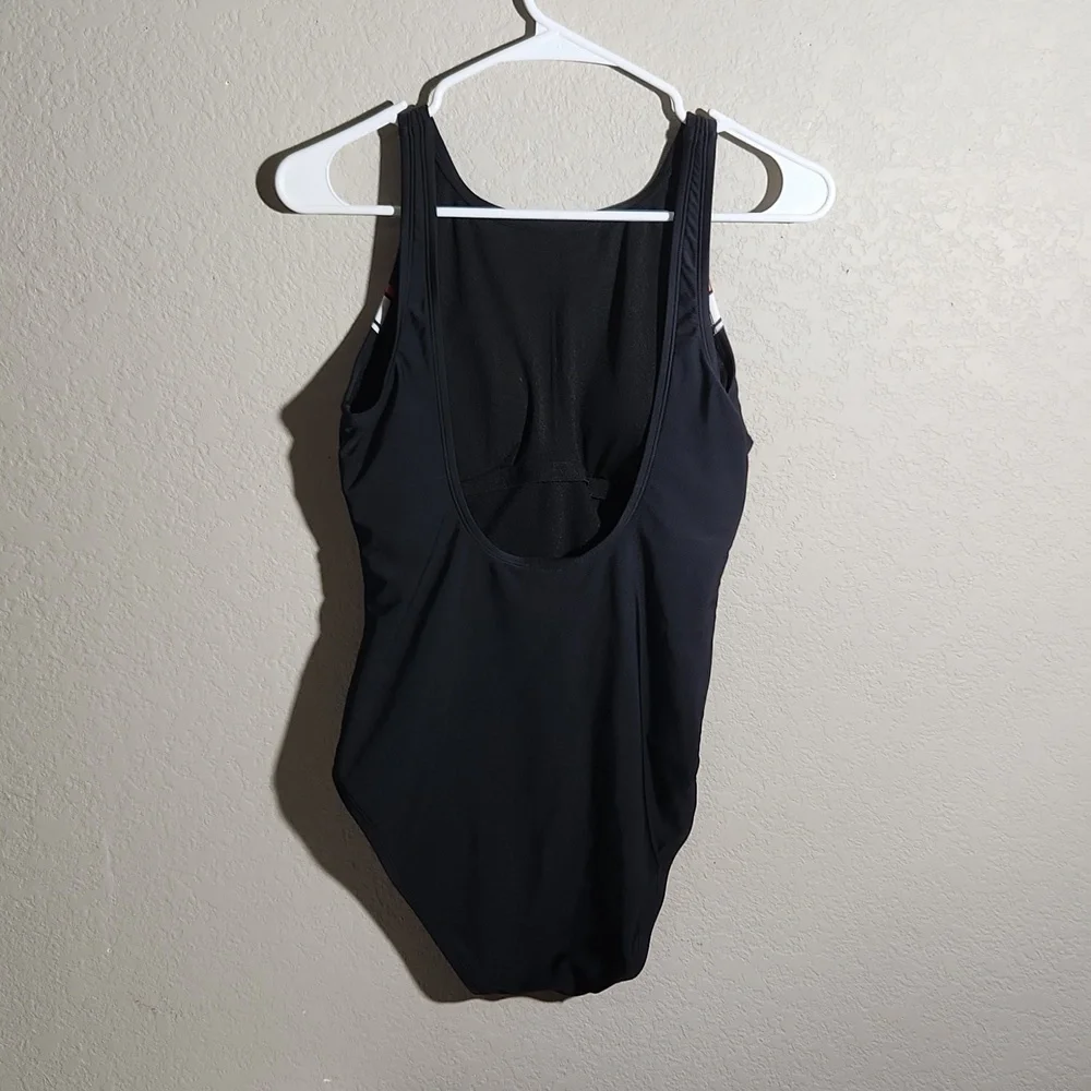 Neutica Swimsuit Womens Full Piece Size L Bathing Suit Navy Black Red White Bra